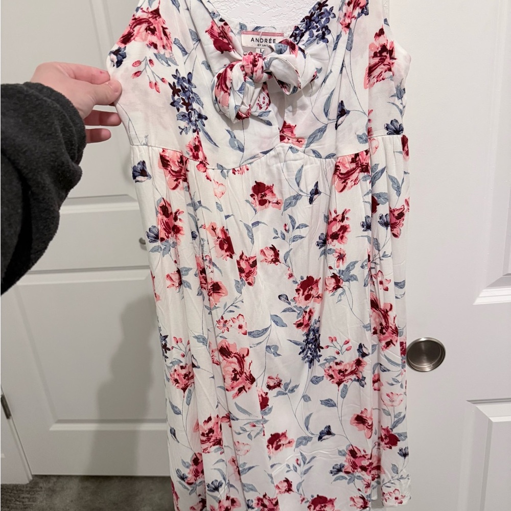 Andree White Floral Midi Dress with Knot Tie 🌺